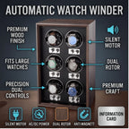 Remontoir automatique pour montres — Coffret de rangement et de présentation vertical pour collection, finition bois foncé, avec 6 emplacements pour montres mécaniques.