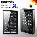Remontoir en bois 'boite a montre' coffret montre avec capacité de 12, 24 ou 30 montres, ouverture par empreinte digitale, moteur silencieux Mabuchi et compartiments de rangement sécurisés.