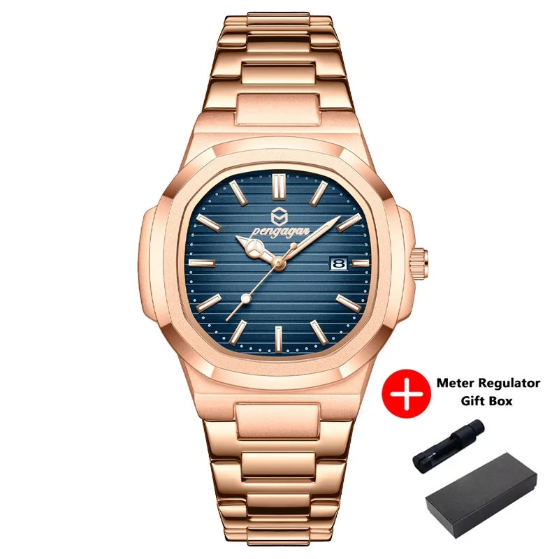 Men's Luxury Quartz Watch Rose Gold Waterproof Luminous Wristwatch Date Display Fashion Business Watches for Men Gift Box