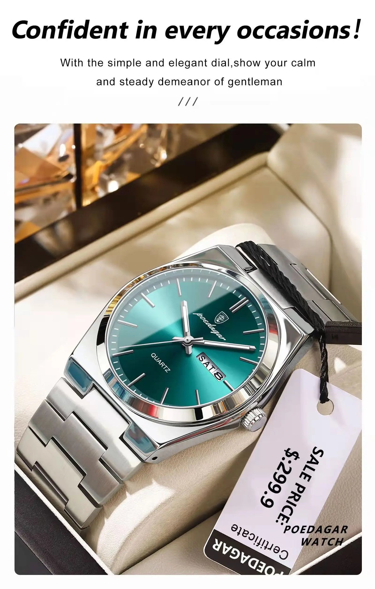 POEDAGAR Luxury Men's Watches Waterproof Luminous Date Week Men Watch Stainless Steel Casual Fashion Quartz Man Wristwatch Reloj