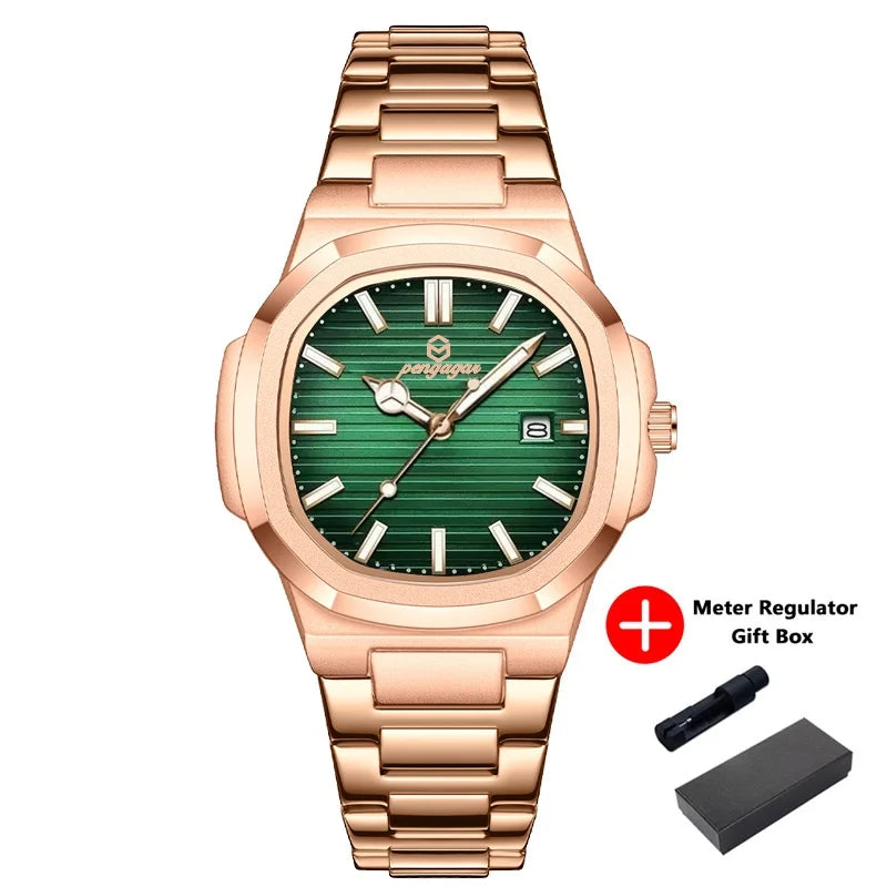 Men's Luxury Quartz Watch Rose Gold Waterproof Luminous Wristwatch Date Display Fashion Business Watches for Men Gift Box