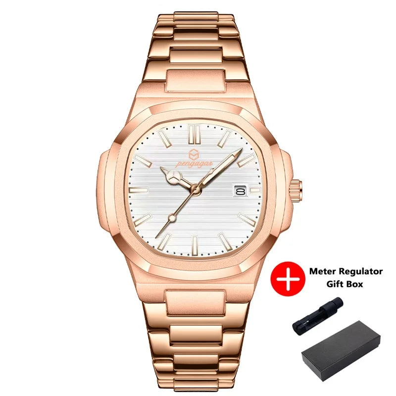 Men's Luxury Quartz Watch Rose Gold Waterproof Luminous Wristwatch Date Display Fashion Business Watches for Men Gift Box