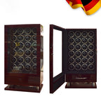 Remontoir en bois 'boite a montre' coffret montre avec capacité de 12, 24 ou 30 montres, ouverture par empreinte digitale, moteur silencieux Mabuchi et compartiments de rangement sécurisés.