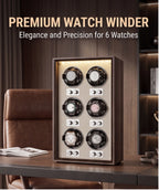 Remontoir automatique pour montres — Coffret de rangement et de présentation vertical pour collection, finition bois foncé, avec 6 emplacements pour montres mécaniques.