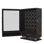 Remontoir en bois 'boite a montre' coffret montre avec capacité de 12, 24 ou 30 montres, ouverture par empreinte digitale, moteur silencieux Mabuchi et compartiments de rangement sécurisés.