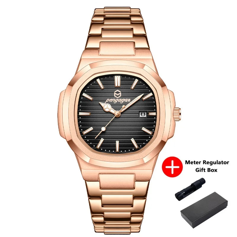 Men's Luxury Quartz Watch Rose Gold Waterproof Luminous Wristwatch Date Display Fashion Business Watches for Men Gift Box